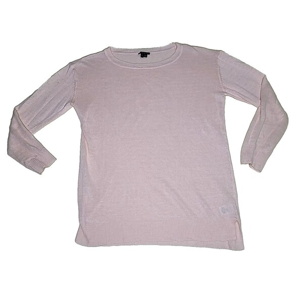 Theory Pale Pink Long Sleeve Linen Blend Sweater Women's Size Large Crew Neck - Picture 2 of 13